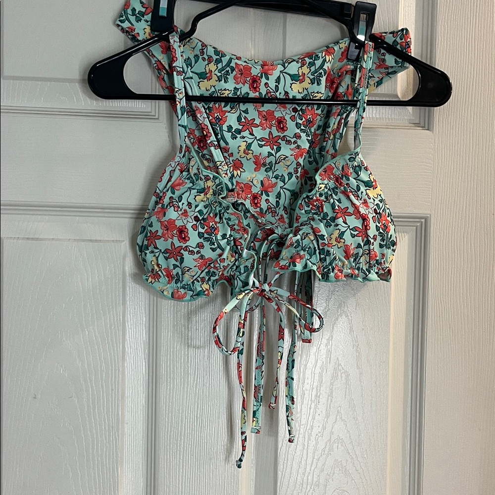 Zaful Floral Bikini Top in Aqua and Coral